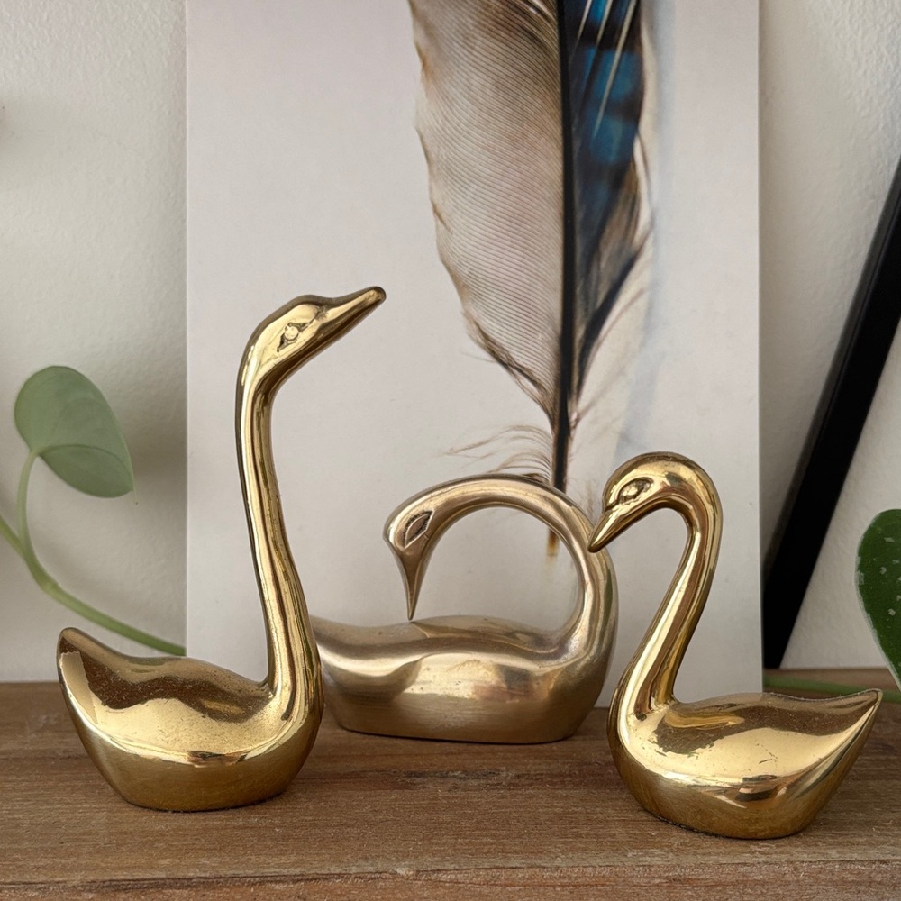 Brass Swan Figurines Set